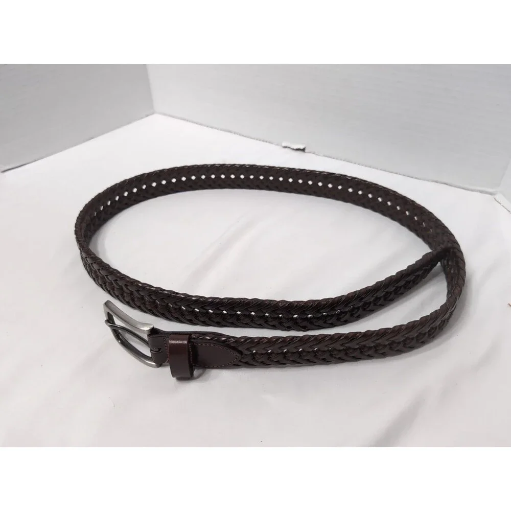 Goodfellow BELT MENS BRAIDED WEBBED  LEATHER Brown SZ 40